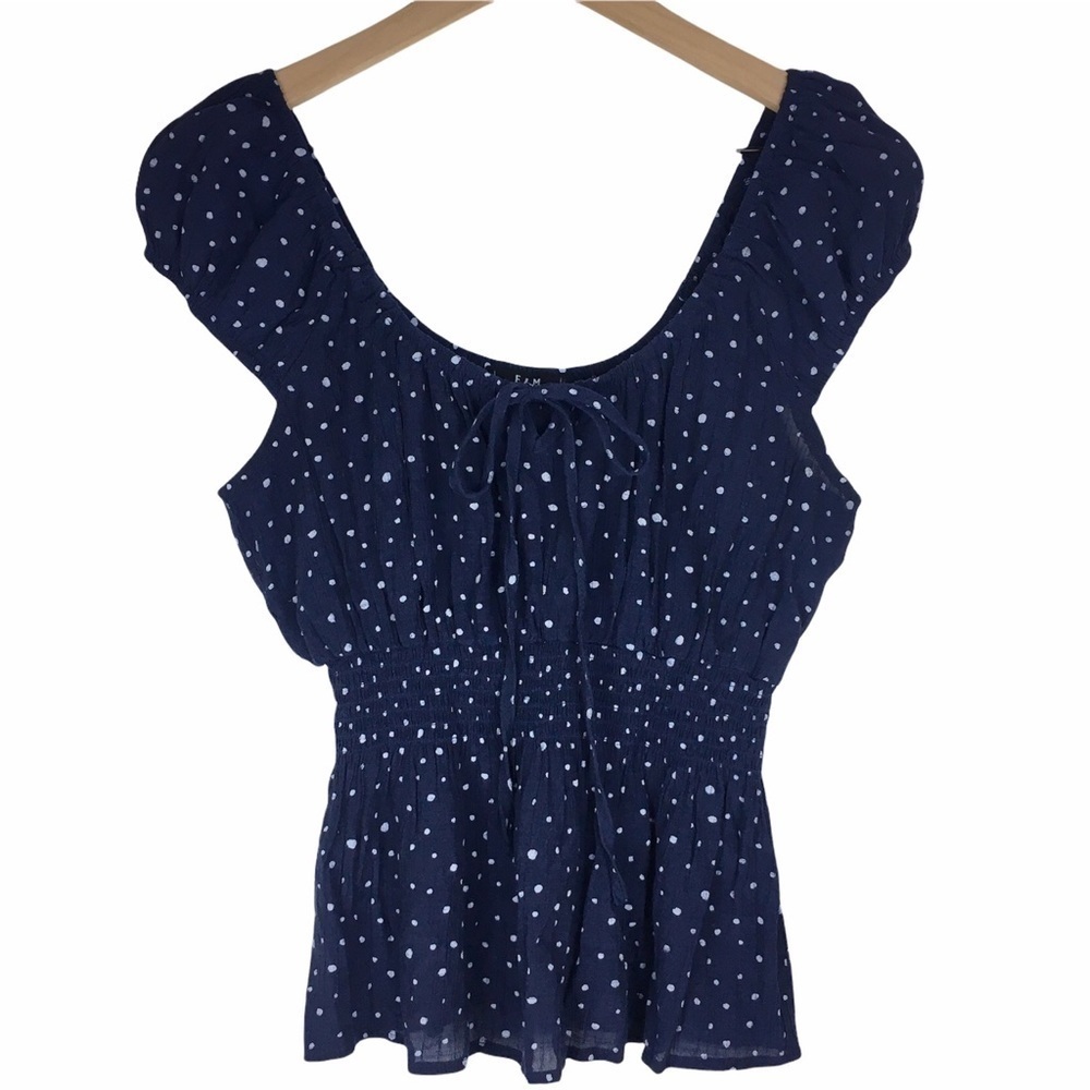 E&M Top Crop Babydoll Smocked Polka Dots Prairie Peasant Y2K Size Large Juniors